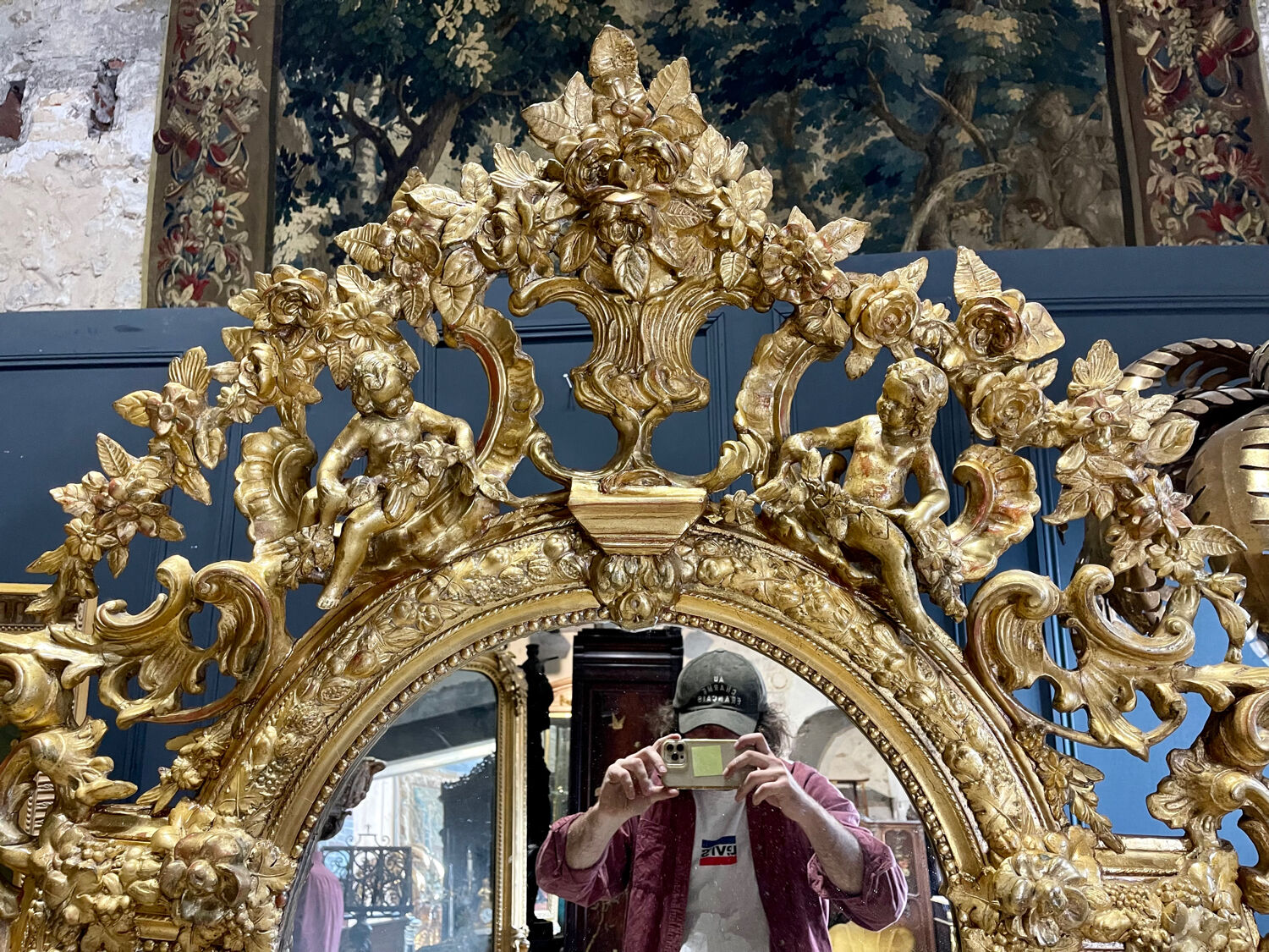 Mirror with Putti in Gilded Wood from the Napoléon III Period 1.96m x 1.33m