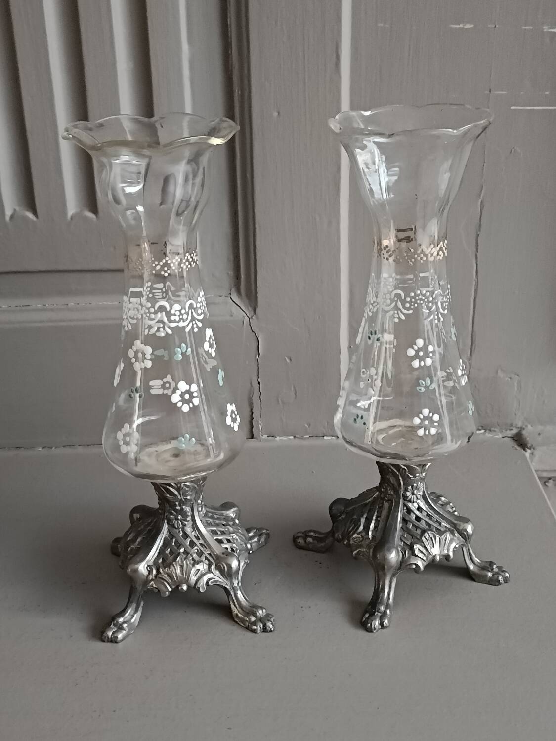 Pair of enameled glass vases
