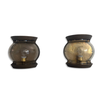 Paire d'appliques en bronze et verre du milieu du siècle, 1960, Italie
