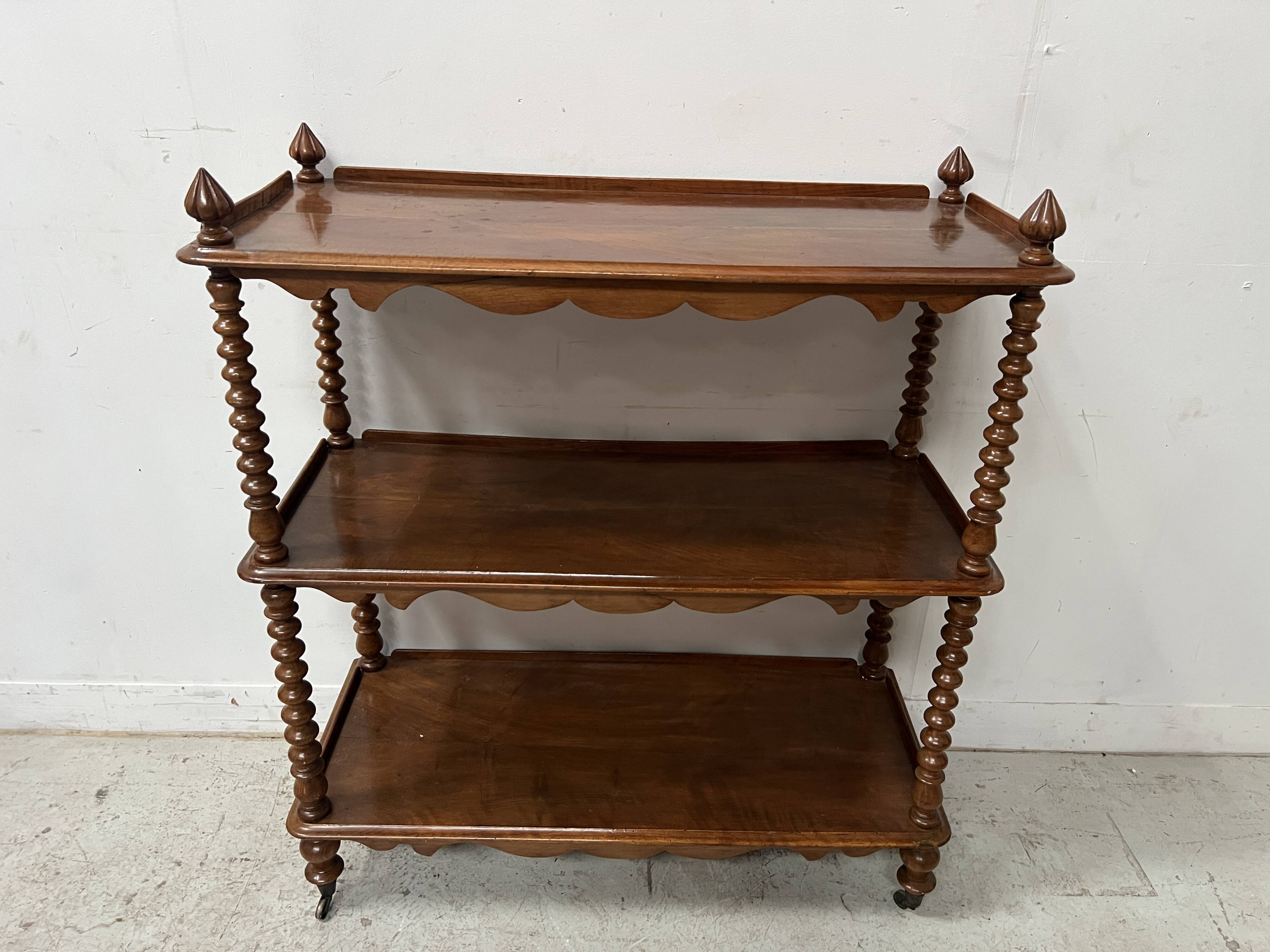 Napoleon III console table with three shelves in mahogany and veneer, 19th century