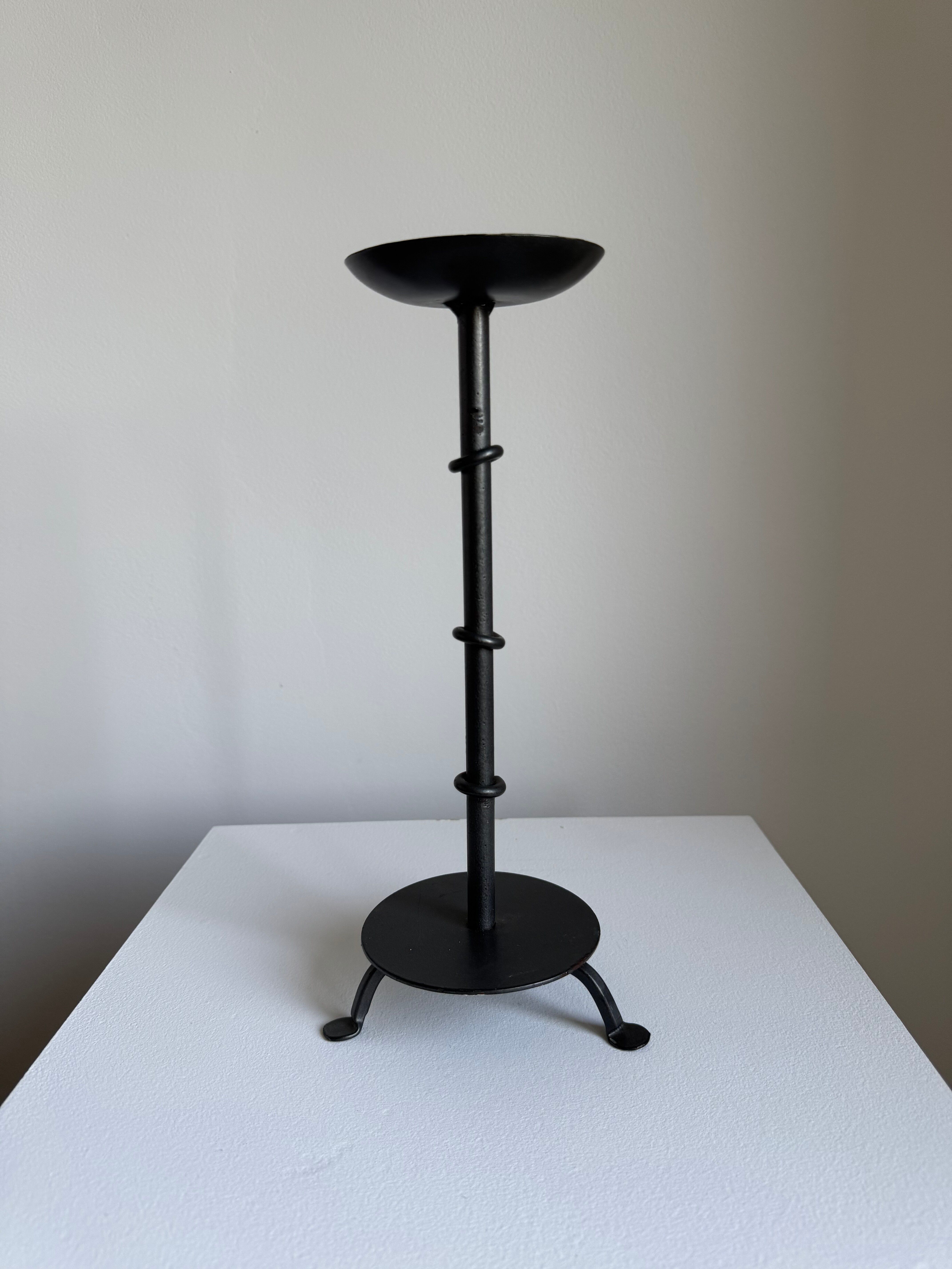 Vintage Brutalist Candle Holder In Anthracite Metal
