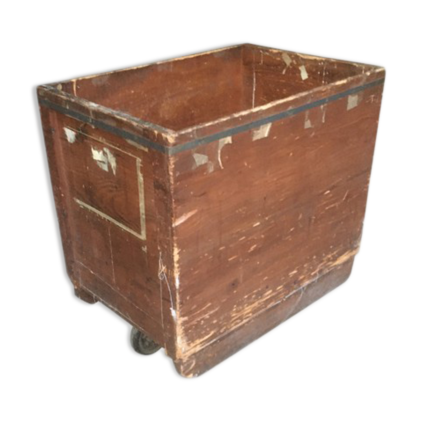 Vintage industrial workshop trolley in wooden rolling crate