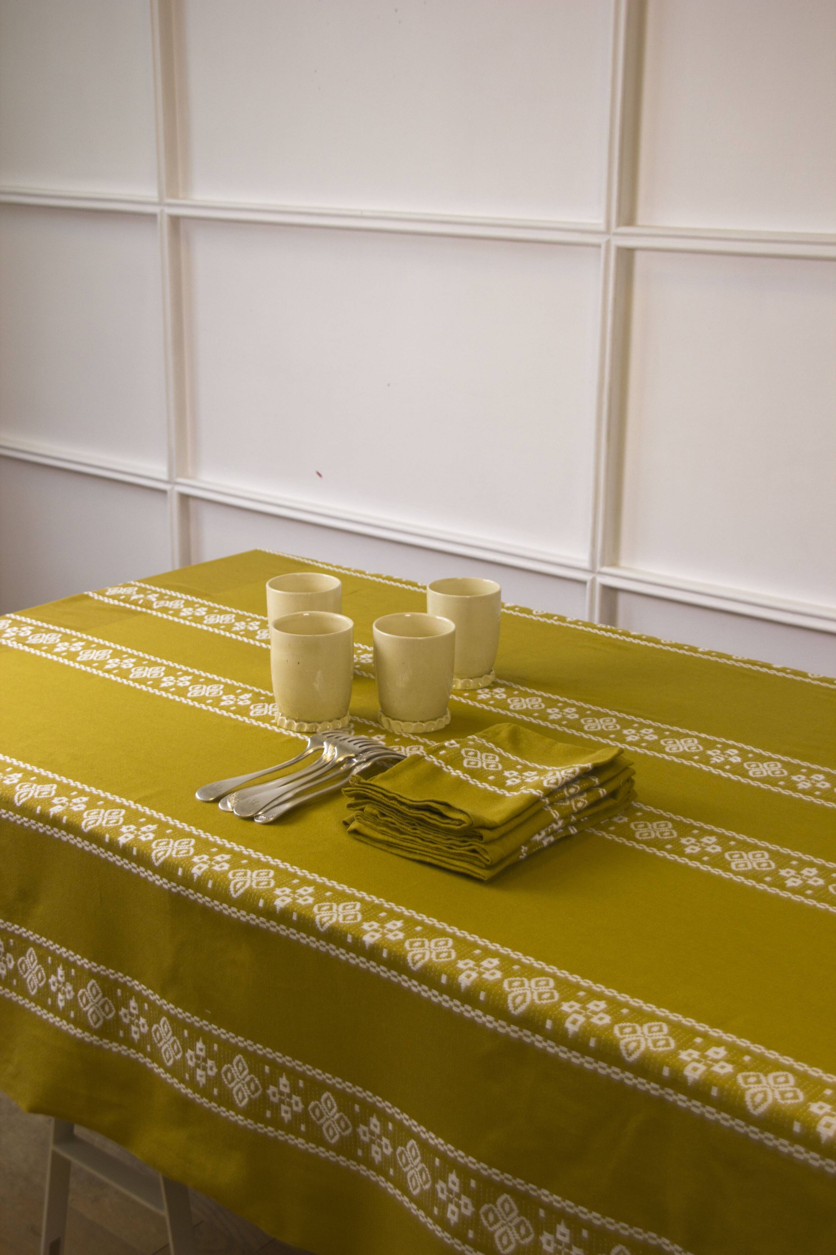 Basque pattern tablecloth, mustard
