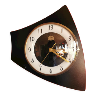 Horloge formica vintage pendule murale silencieuse asymétrique "Jura noir rouge"