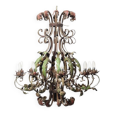 Lustre vintage en fer forgé polychrome