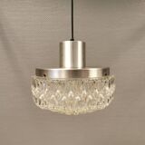 Beautiful hanging lamp in aluminium and hard-pressed crystal glass, probably Swedish