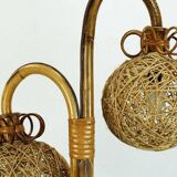 Rare mid century tripod floor lamp bamboo rattan 50s hawaii tiki era 3 shades