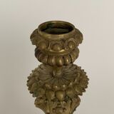 Pair of bronze candle holders with neogothic nineteenth chiseling