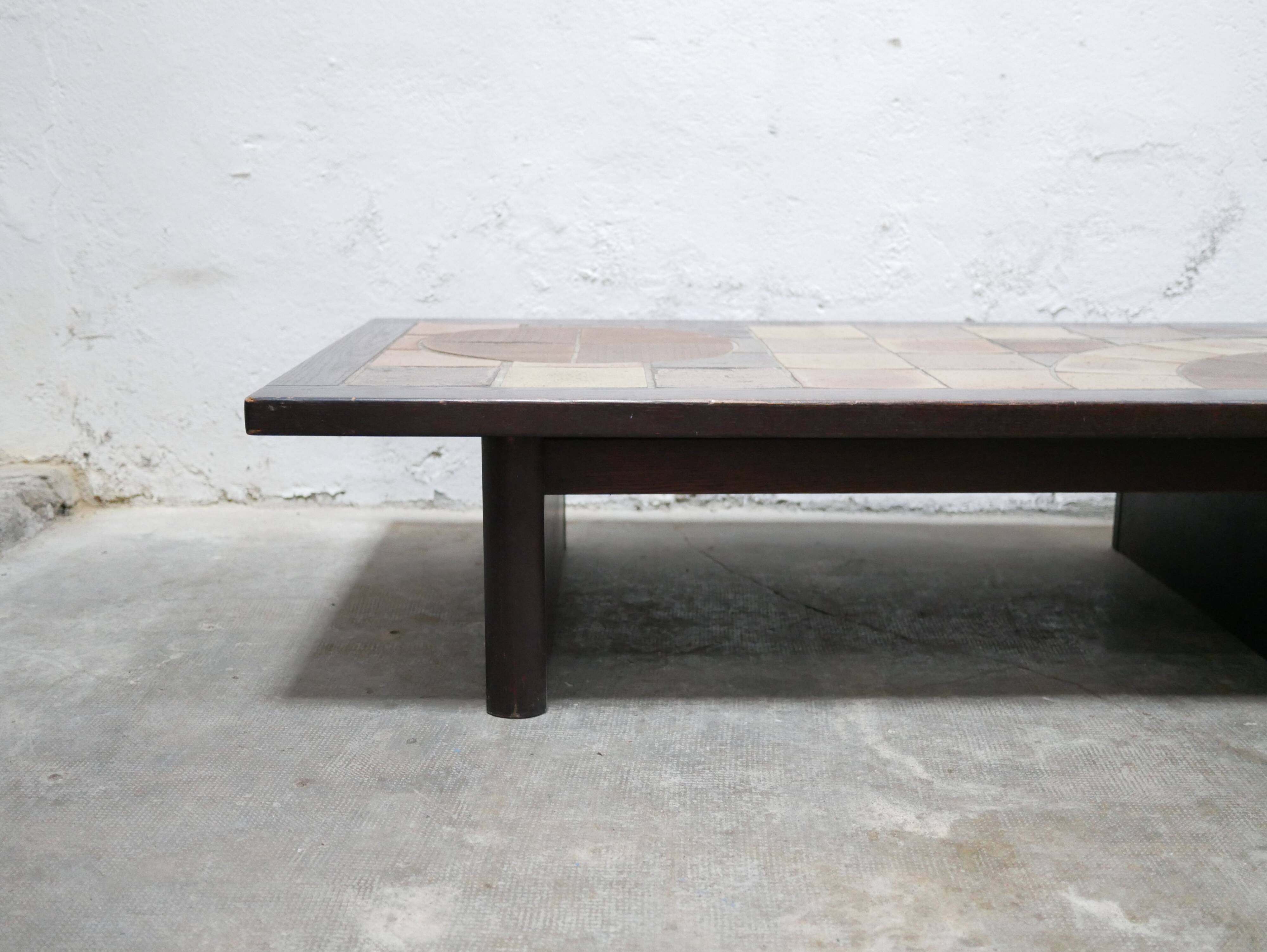 Vintage wood and ceramic coffee table