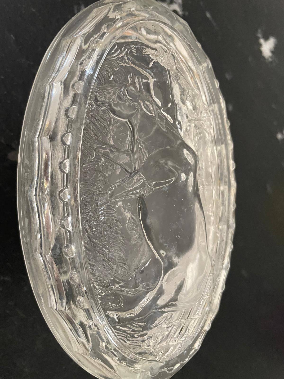 Oval molded glass butter dish