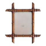French Faux Bamboo Wall Mirror, Aged Patina, Circa 1900s