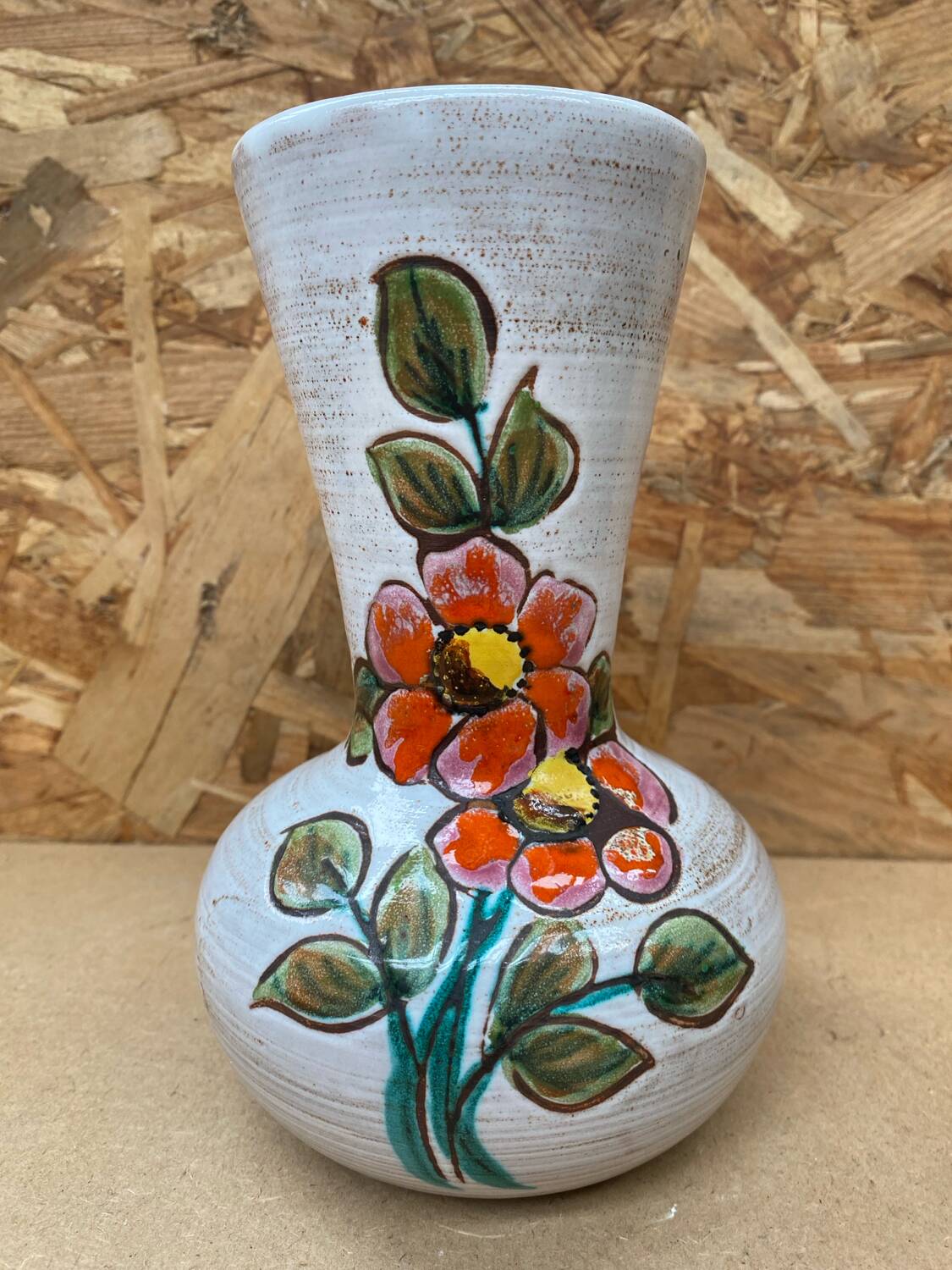 Old vallauris vase white enameled terracotta vintage flower decor