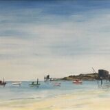 Fishing in the bay of Bourneuf en-Retz, Pornic - painting on canvas signed Sigogneau