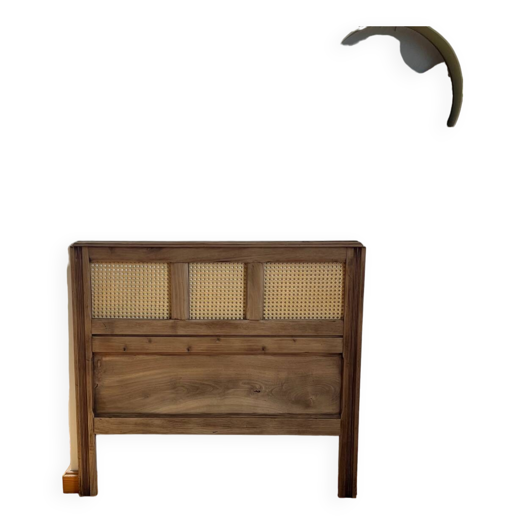 Vintage headboard in raw solid oak and canework