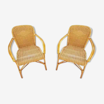 Paire de fauteuils en rotin 1970