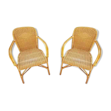 Paire de fauteuils en rotin 1970