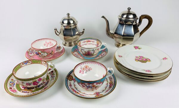 service a the depareille bristish style- métal argenté et porcelaine - 4 couverts -15 pièces