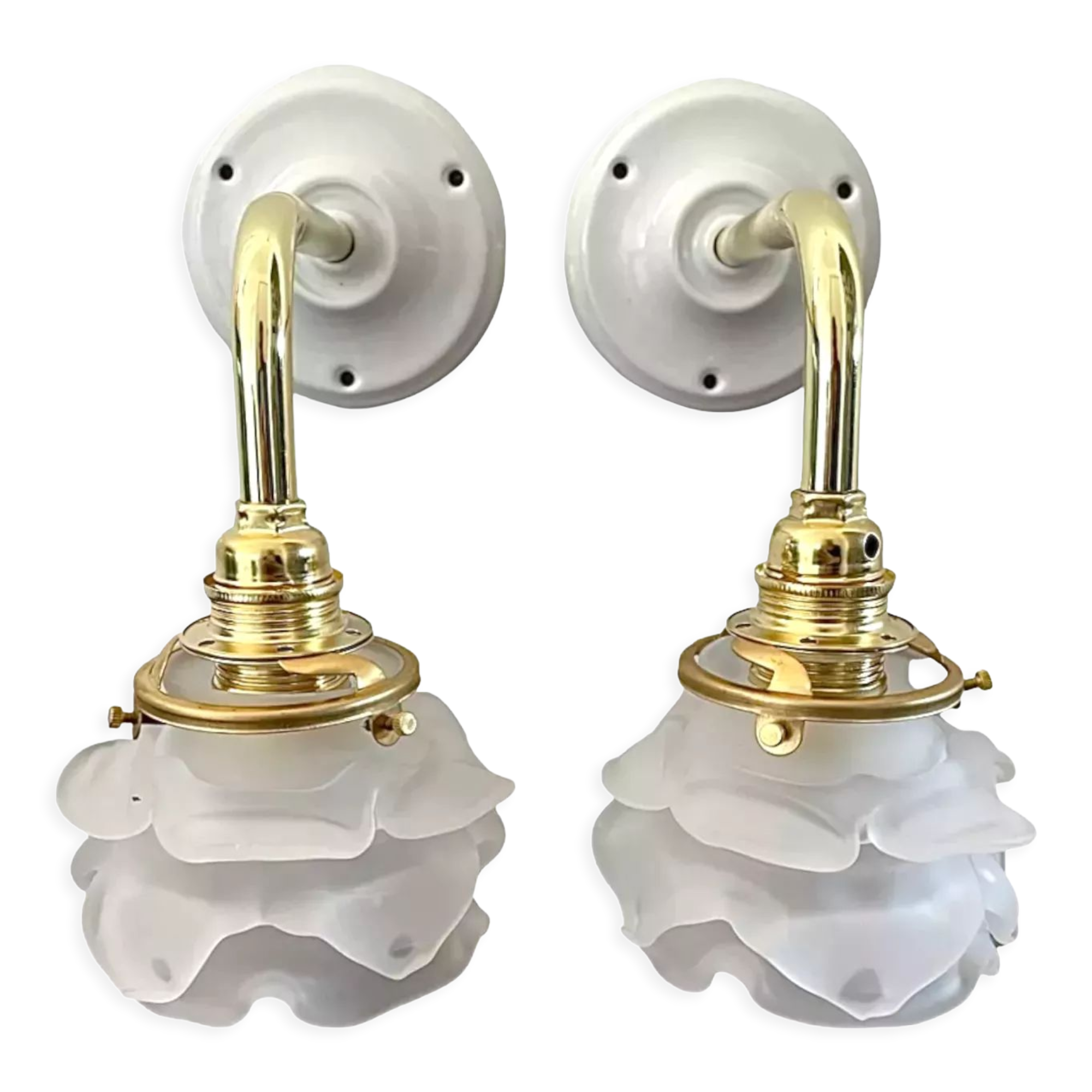 Paire d’appliques murales vintage en verre fleurs