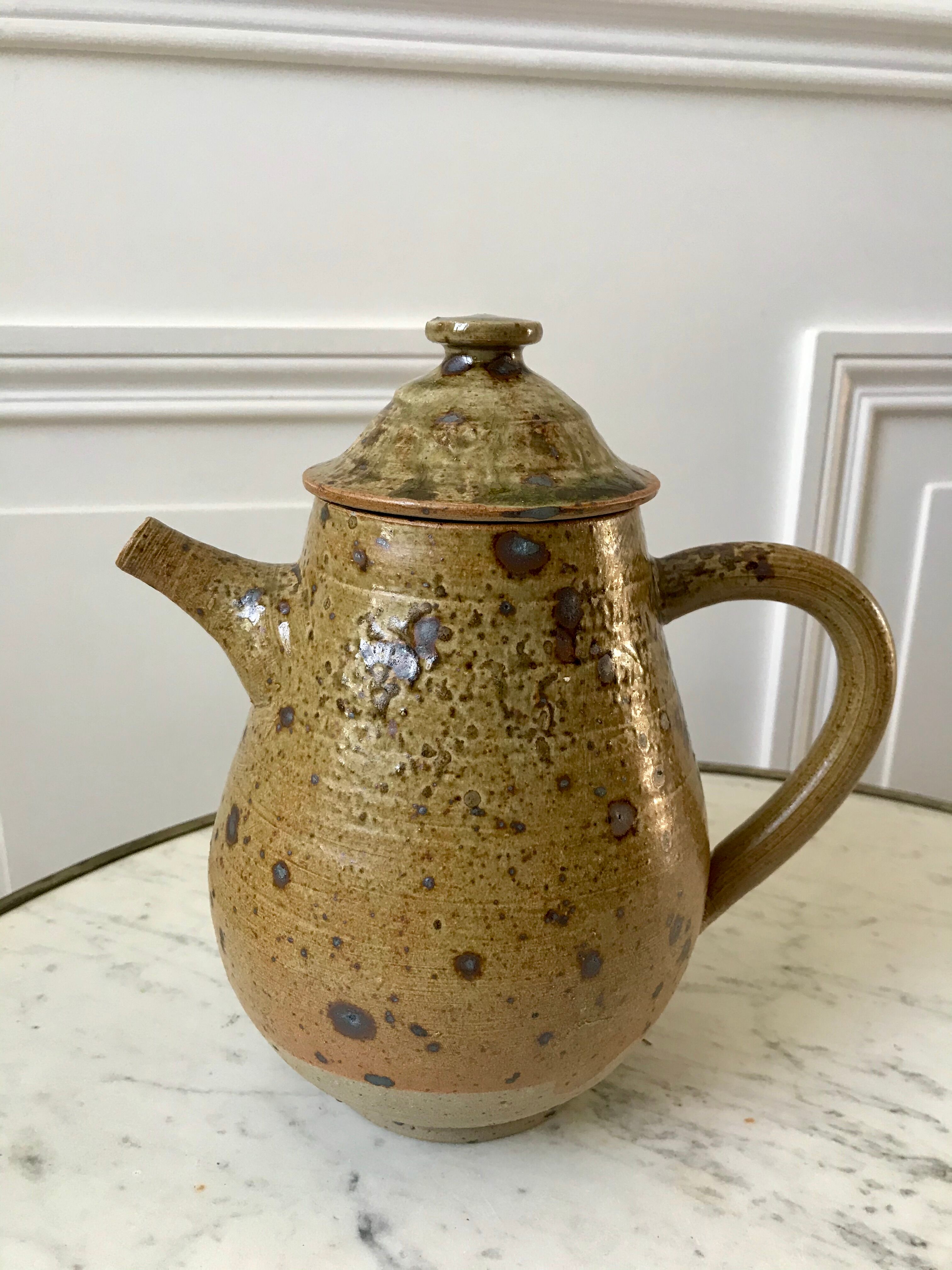 coffee service 6 cups and saucers, teapot and sugar bowl in ceramic / pottery / stoneware years 50-6