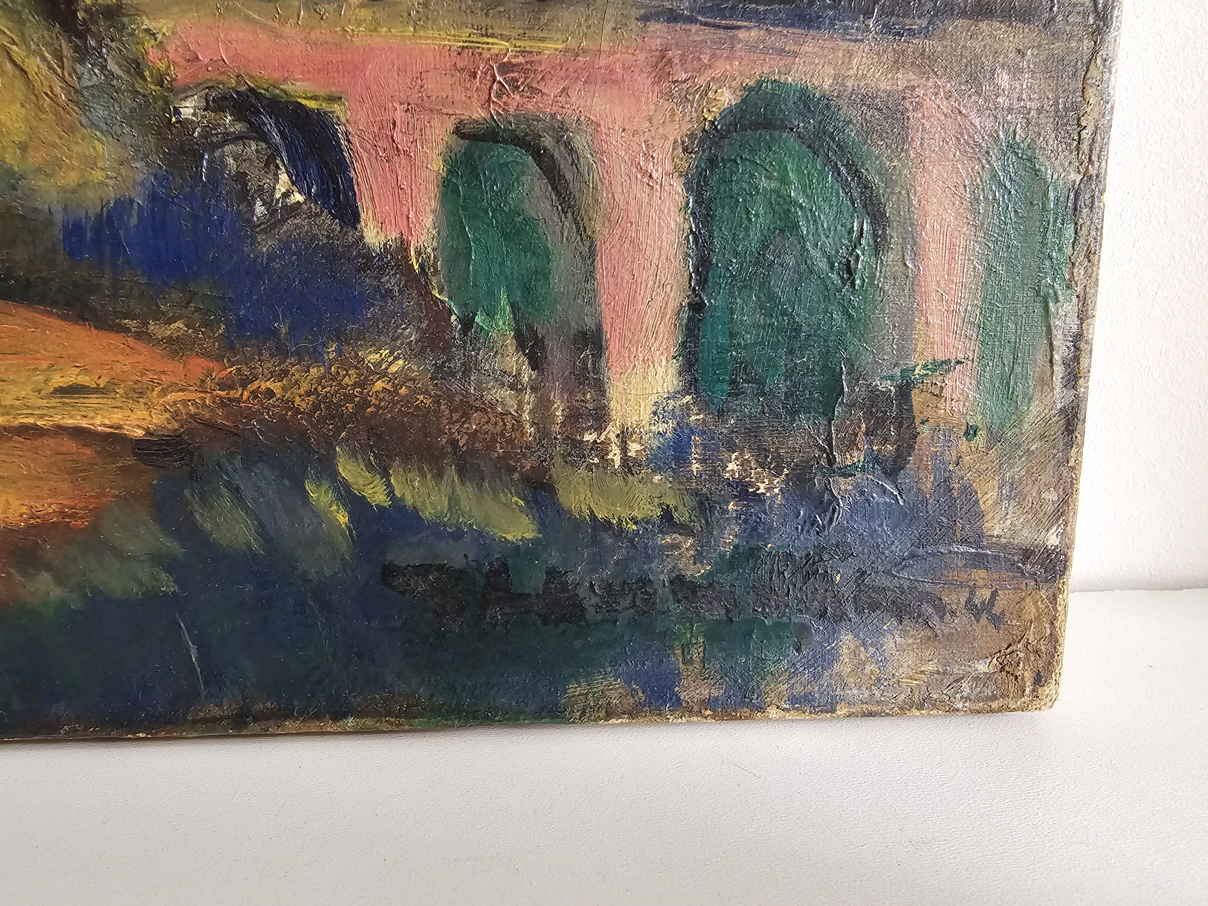 Oil on Canvas Tableau Cubism School - Provençal Landscape Vence - Herrmann