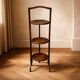 Vintage 3-tier cake stand in dark wood, 1920s serving display.