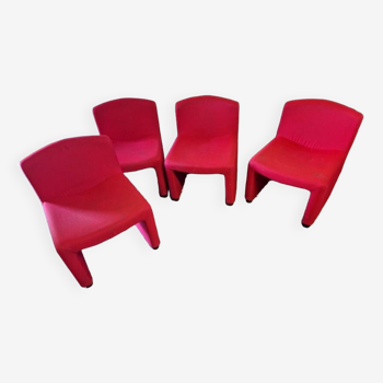 ARFA éditeur - Série de 4 fauteuils chauffeuses - En laine rouge, pieds ronds en métal - 1980