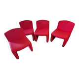 ARFA publisher - Series of 4 fireside chairs - In red wool, round metal legs - 1980