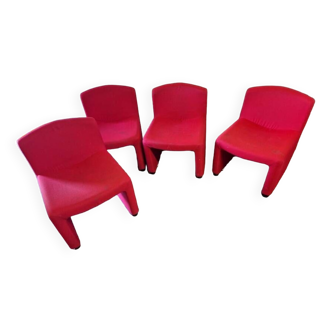 ARFA publisher - Series of 4 fireside chairs - In red wool, round metal legs - 1980