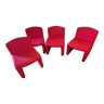 ARFA éditeur - Série de 4 fauteuils chauffeuses - En laine rouge, pieds ronds en métal - 1980