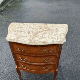 Transition style marquetry chest of drawers