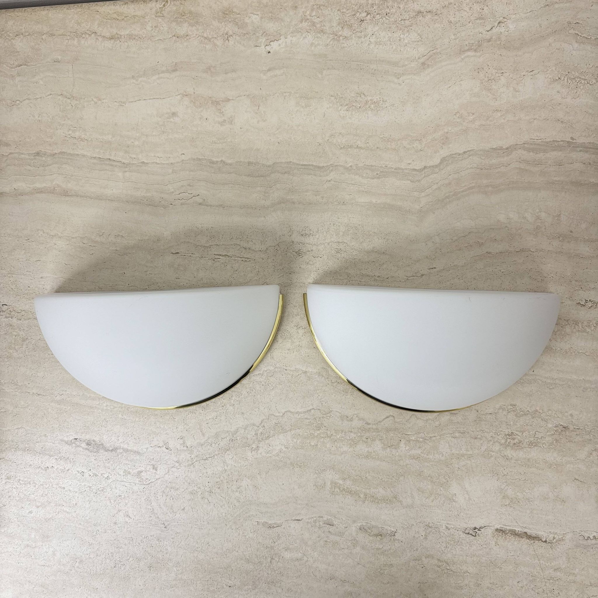Pair of Limburg Glashütte wall lamp sconce opaline glass with golden detail