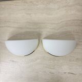 Pair of Limburg Glashütte wall lamp sconce opaline glass with golden detail