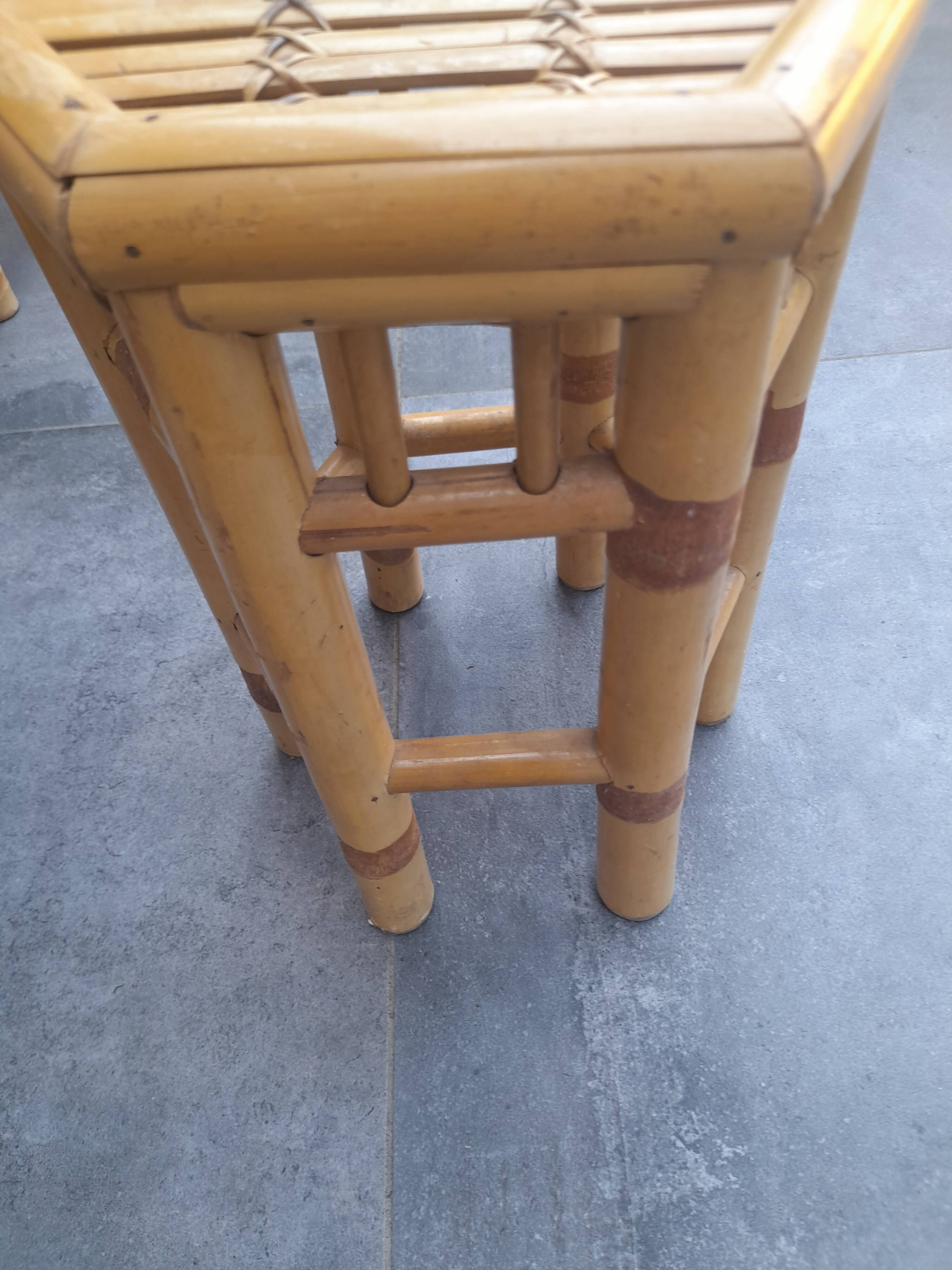Ensemble de 3 tables gigognes vintage en bambou 70's