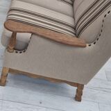 1970s, Danish 3-seater sofa, furniture wool fabric, oak wood, original.