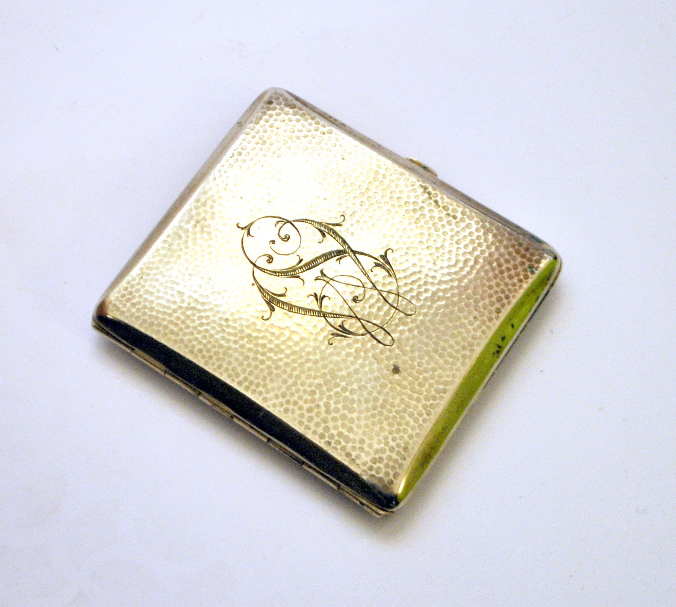 Art Deco cigarette case, alpaca cigarette holder with WS monogram.