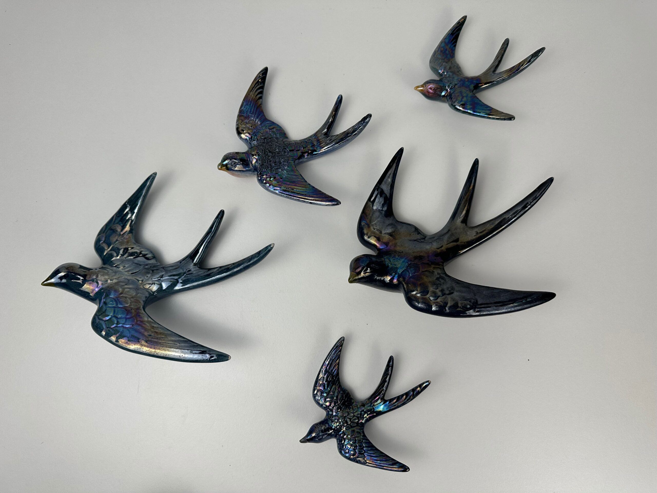 5x Original mid-century wall swallows and their nests (2x) – W. Germany