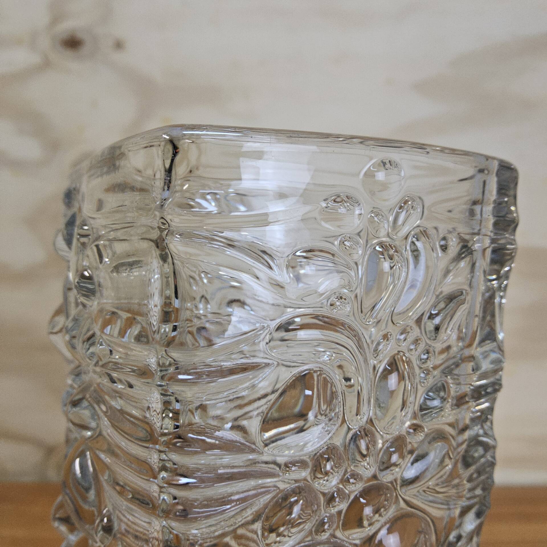 Vintage glass vase bubble texture (Hermanova Hut, 1968)