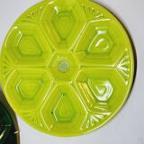 3 assiettes à huîtres art déco décor géométrique vert