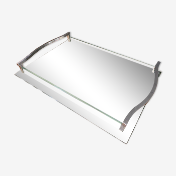 Plateau apéritif en verre 1950 miroir et métal XXe
