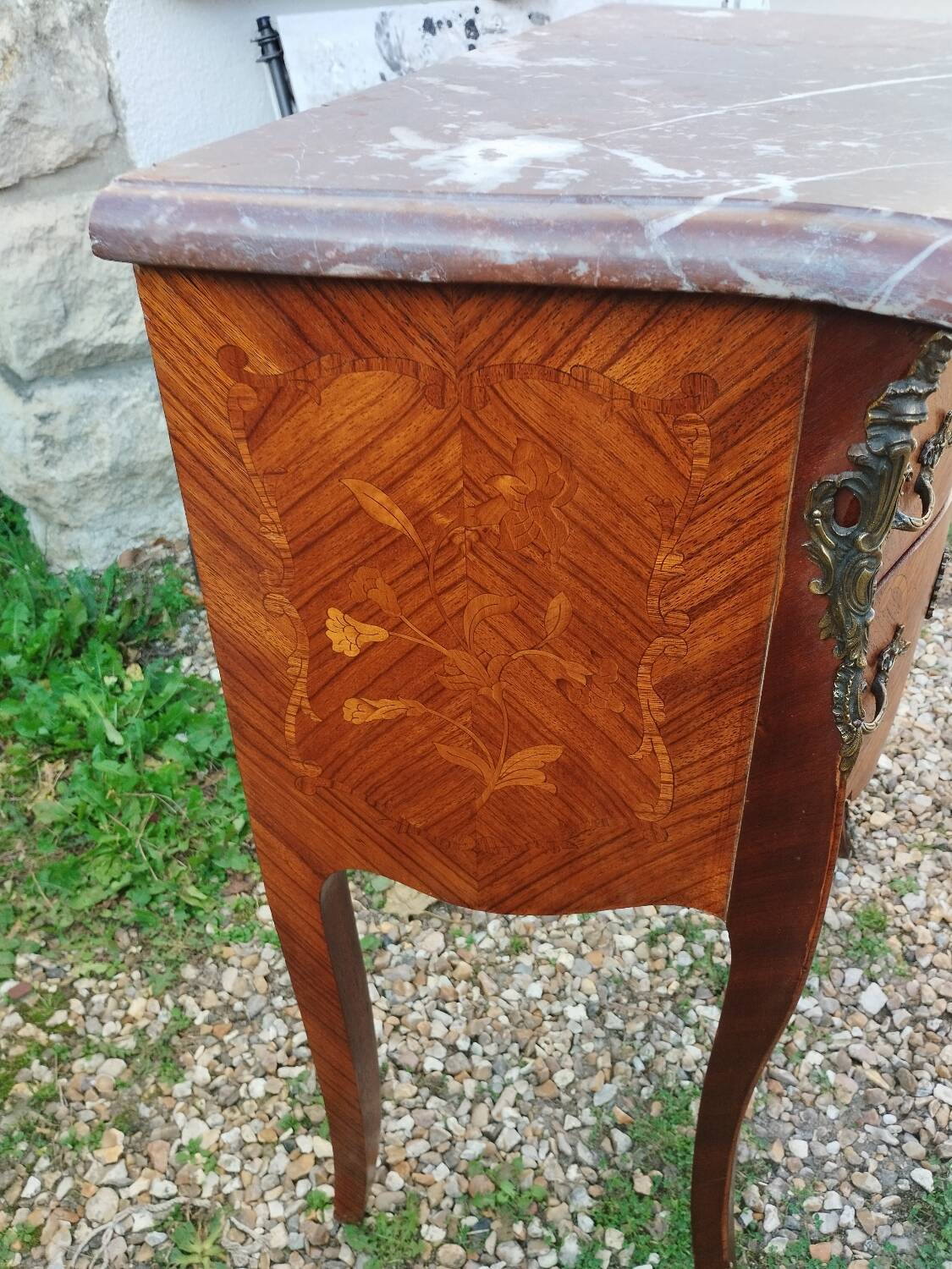 Antique Louis XV style chest of drawers with marble top