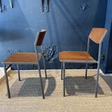 Pair of Gijs Van Der Sluis chairs in wood and taupe grey steel legs, Netherlands