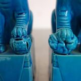 Pair of Fo dogs in blue glazed porcelain, China, 1960s