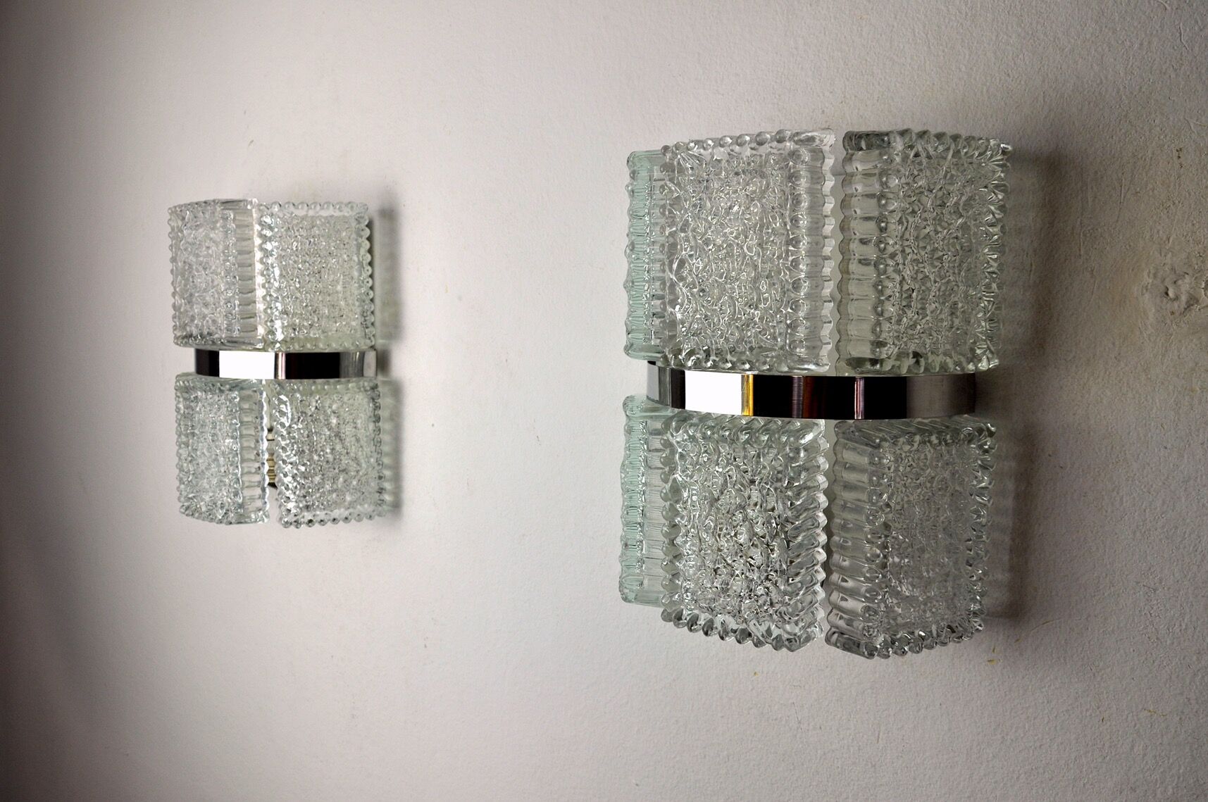 Pair of wall lamps by Kaiser Leuchten, frosted glass, Germany, 1960