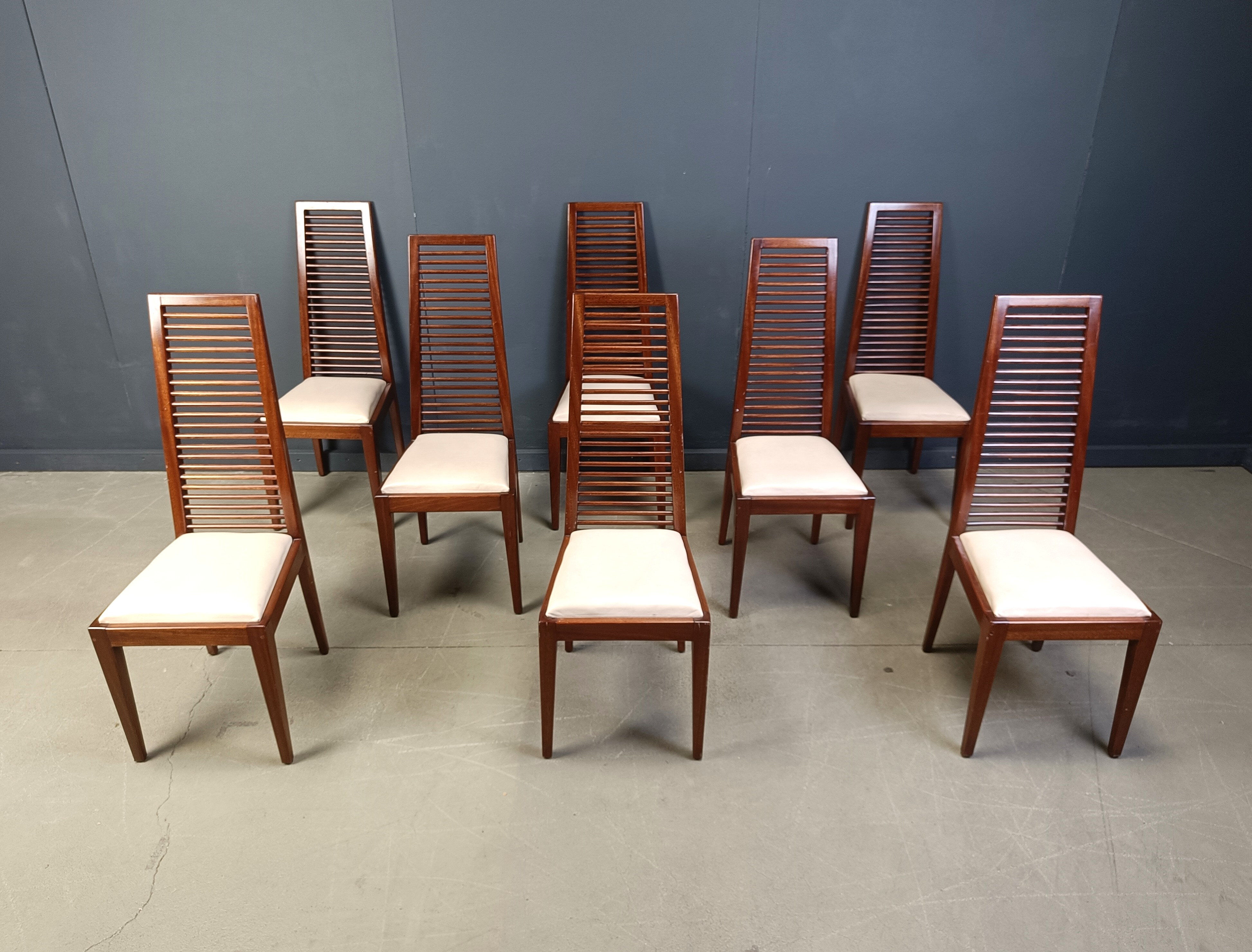 Set of 8 Italian high back dining chairs, 1980s