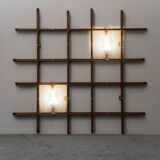 Applique 2 lumières avec cadre en grille de teck mazzega années 1960 vintage moderne antique