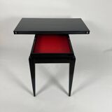 Art Deco Games Table in Black Lacquer, Red and Black Leather, France, 1930s