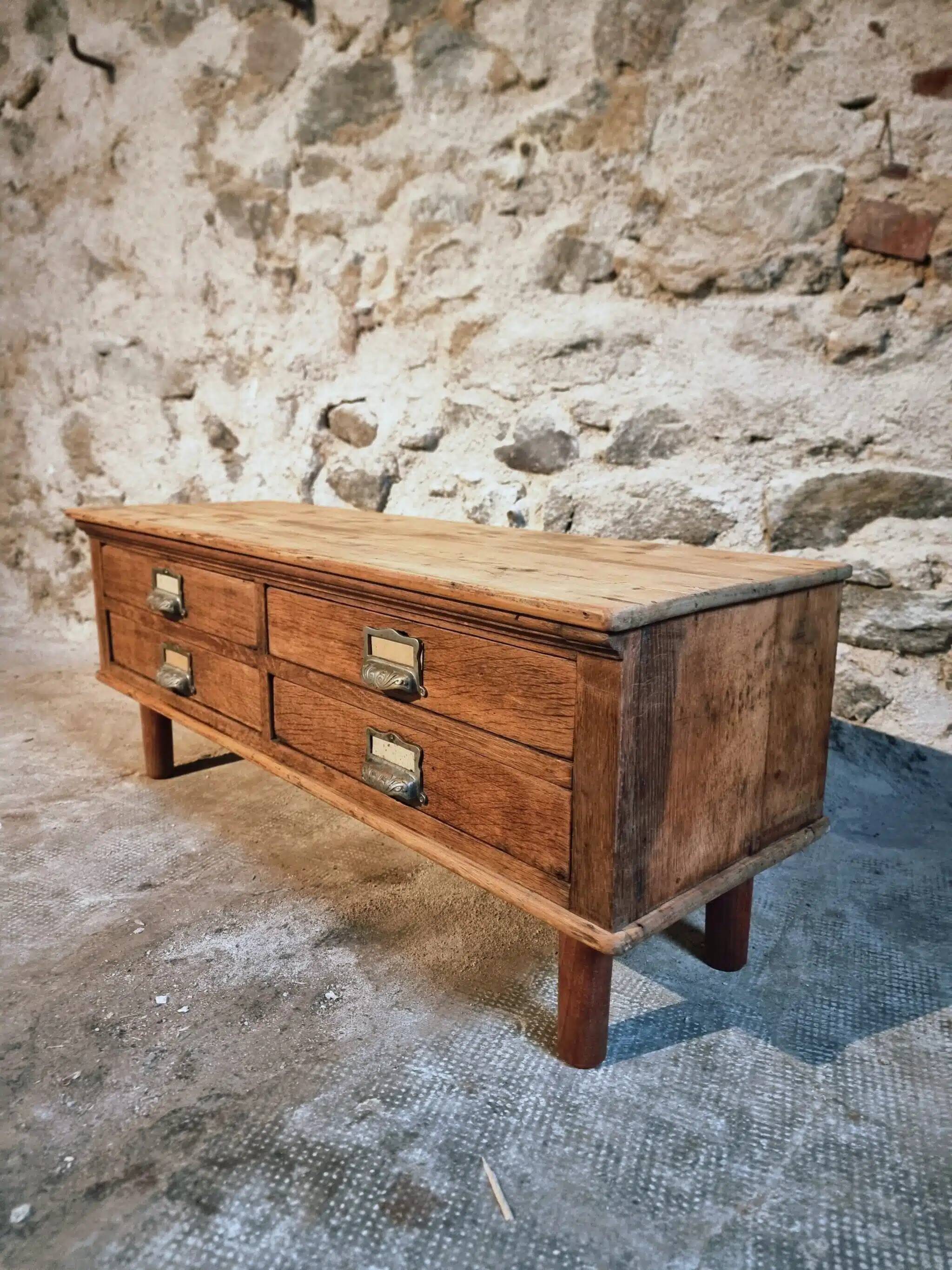 Antique French chest of drawers, circa 1900 – oak and pine with 4 drawers