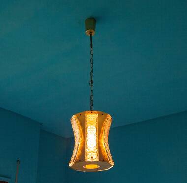 Vintage glass and brass suspension, vintage chandelier.