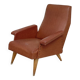 Camel brown imitation leather armchair, France 1960