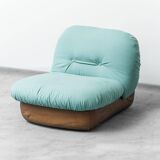 Pair of Saporiti armchairs in fabric and leather, 1970s vintage modernism